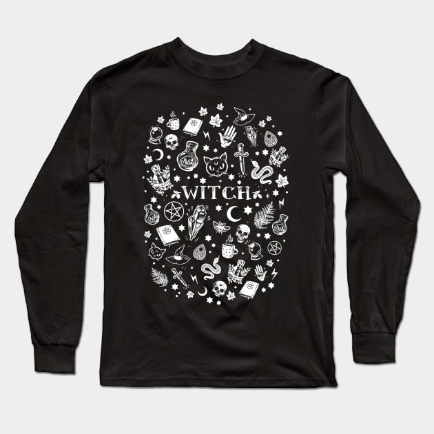 WITCH pattern Long Sleeve T-Shirt by Medusa Dollmaker